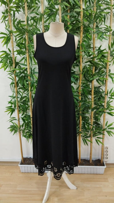 Rochie Midi Femei fără Mâneci din Crep Janjan cu Tiv Croit cu Laser și Model Floral, 34052