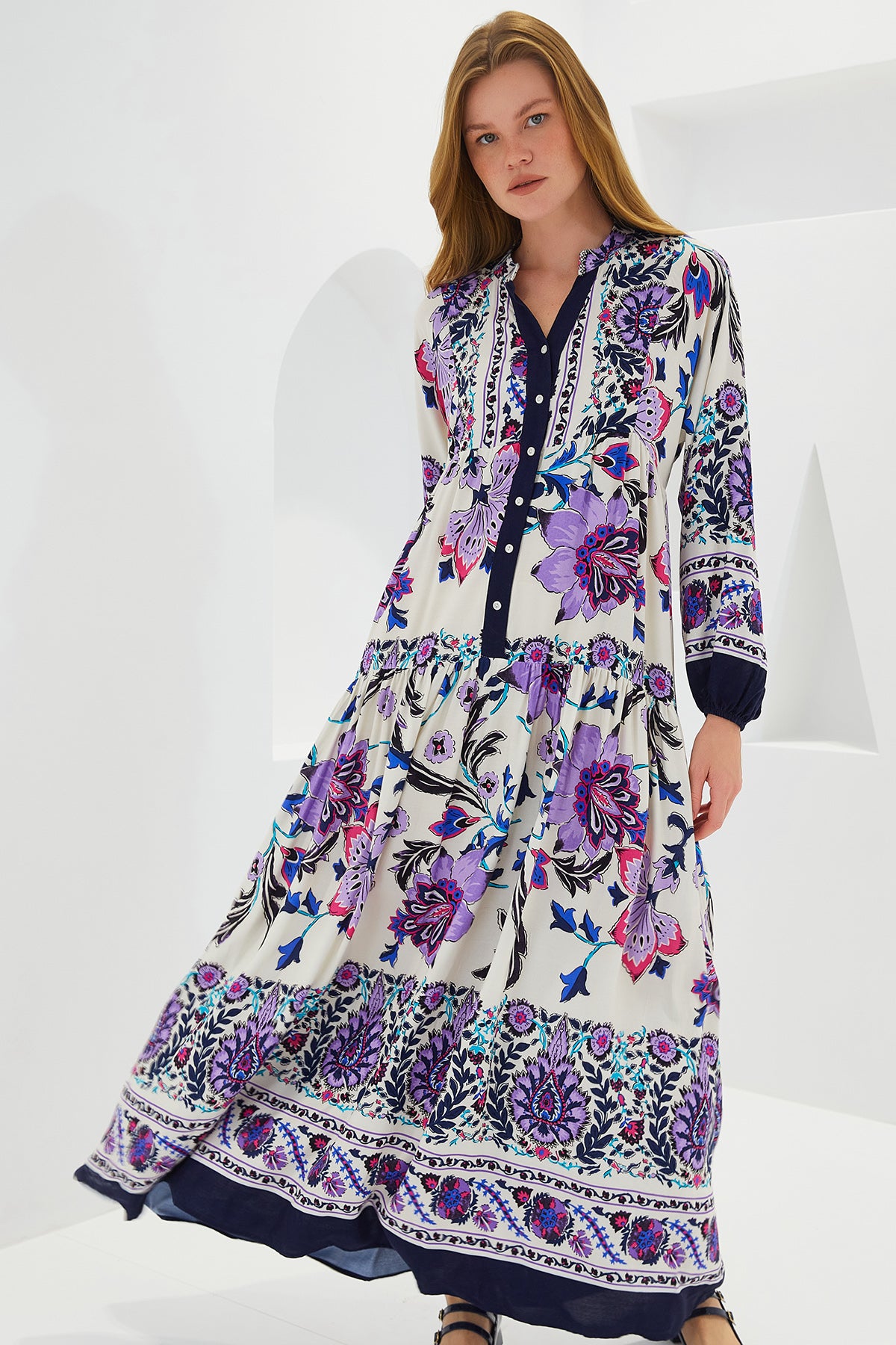 Rochie Hijab Visc Bleumarin Mov Femei 2423