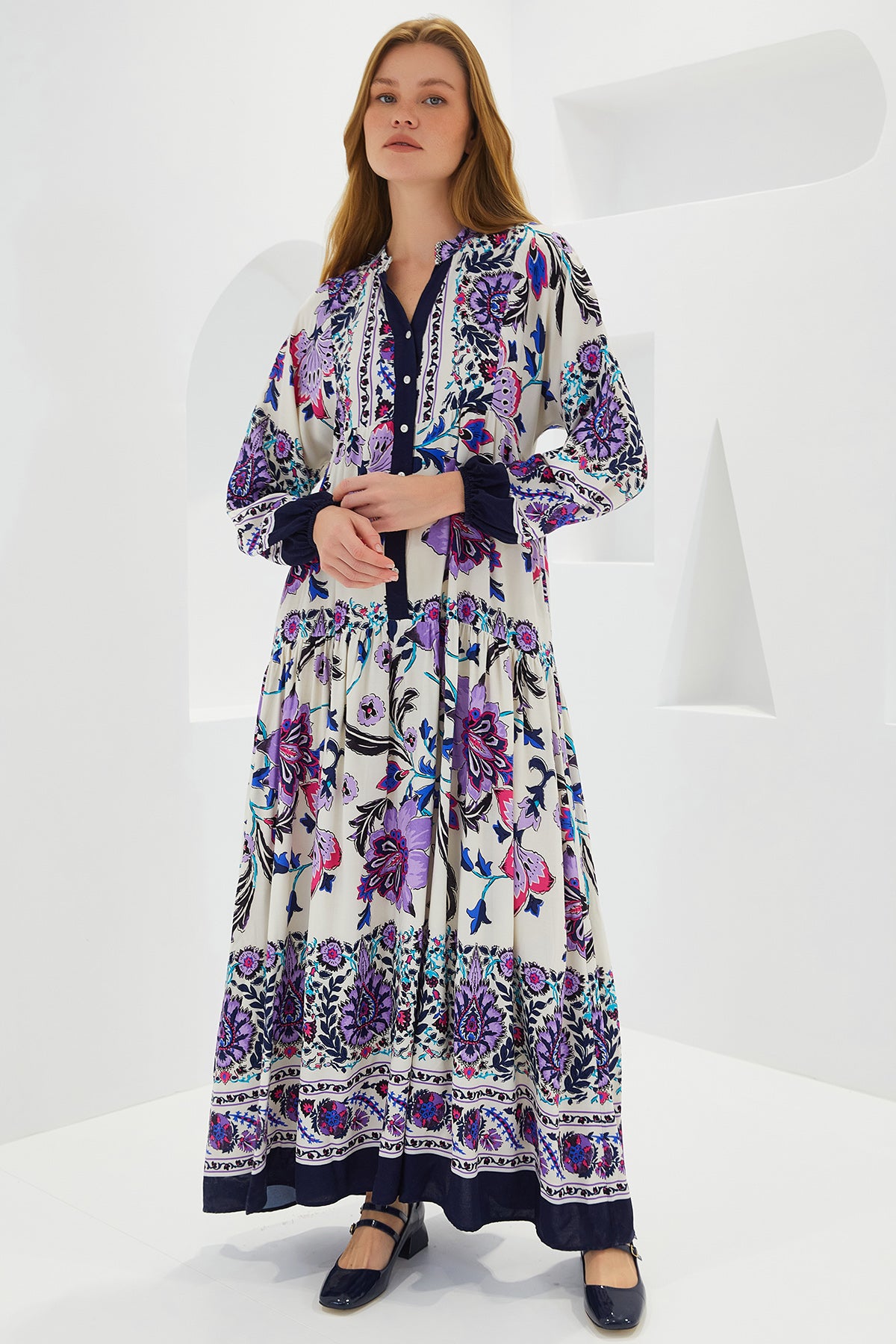 Rochie Hijab Visc Bleumarin Mov Femei 2423