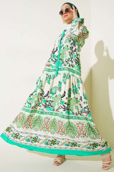 2423 Rochie Tesettür Imprimeu Autentik - Verde