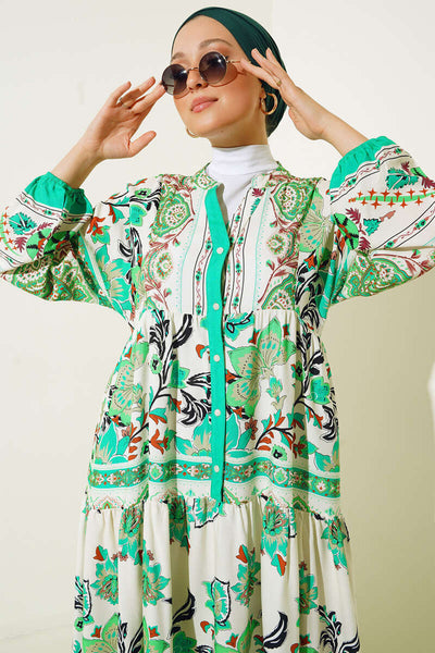 2423 Rochie Tesettür Imprimeu Autentik - Verde