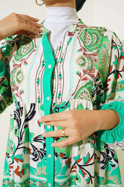2423 Rochie Tesettür Imprimeu Autentik - Verde