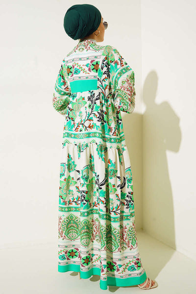 2423 Rochie Tesettür Imprimeu Autentik - Verde