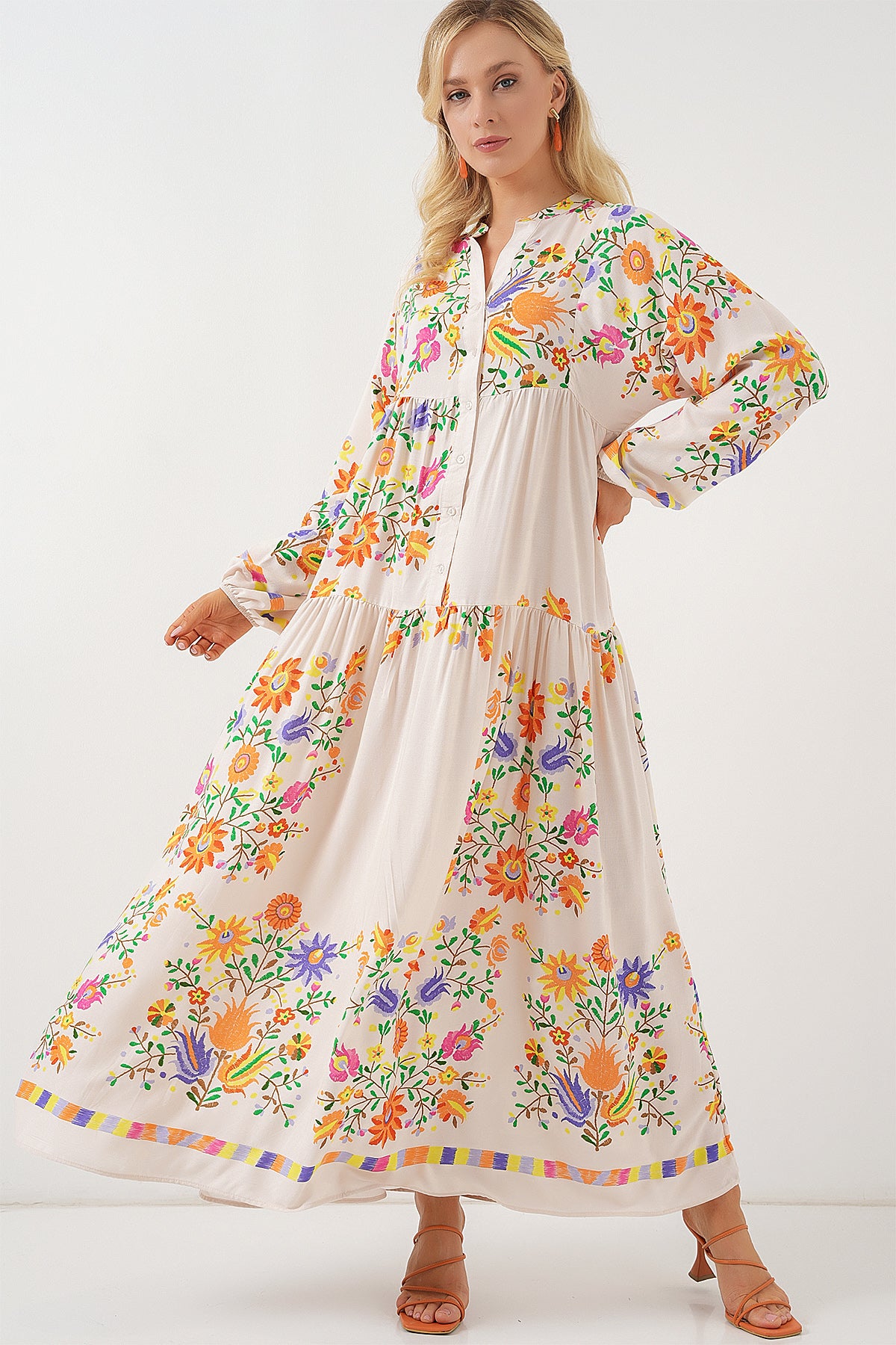 Rochie Hijab Cu Model Autentic 2423 - Portocaliu Deschis