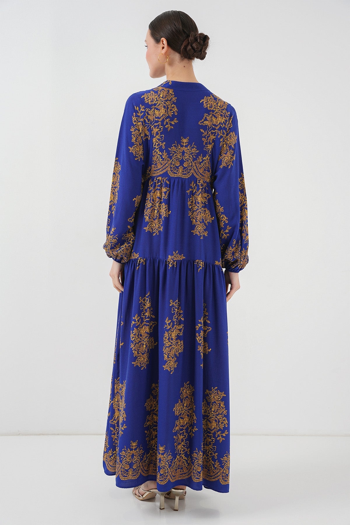 Saks Gold Desenli Tesettür Elbise 2423