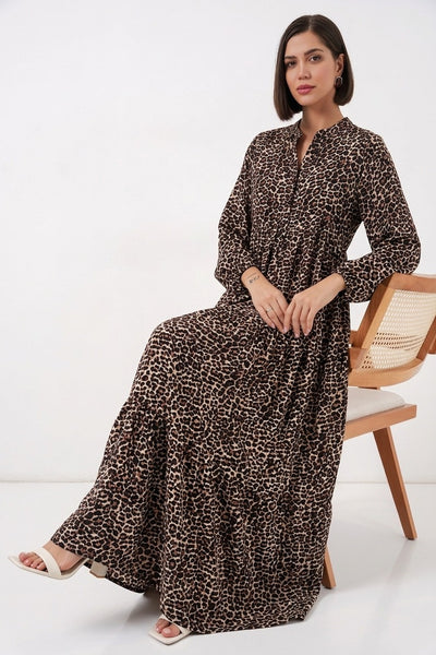 2423 Rochie cu model autentic, tip închidere - Camel