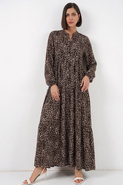 2423 Rochie cu model autentic, tip închidere - Camel