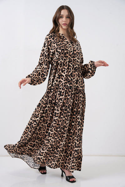 2423 Rochie Modestă cu Model Autentic - Maro Deschis