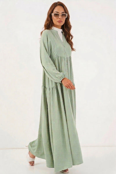 2423 Rochie Hijab Autentică cu Model - Verde Deschis