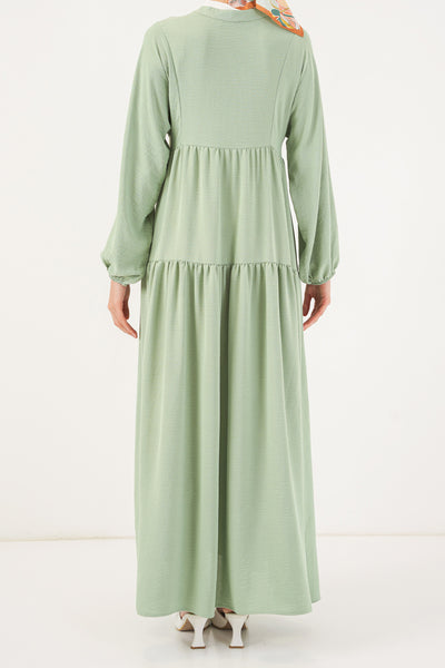 2423 Rochie Hijab Autentică cu Model - Verde Deschis