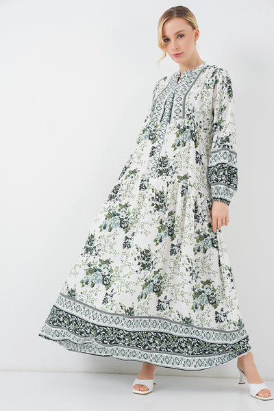 Rochie din viscoză modestă pentru femei, verde, alb și bleumarin 2423