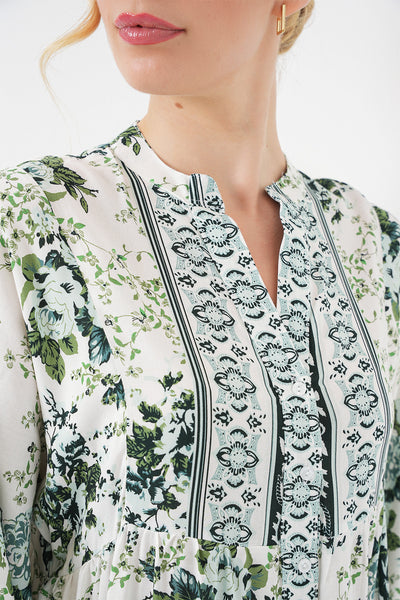 Rochie din viscoză modestă pentru femei, verde, alb și bleumarin 2423