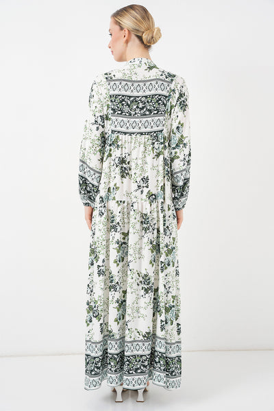 Rochie din viscoză modestă pentru femei, verde, alb și bleumarin 2423