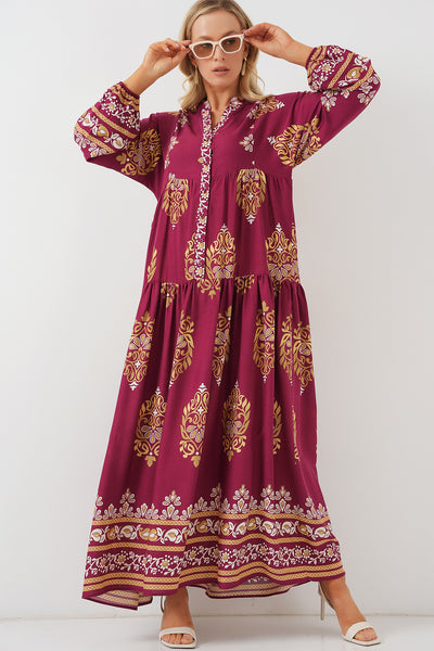 Rochie Hijab Cu Model Autentic 2423 - Vișiniu Închis