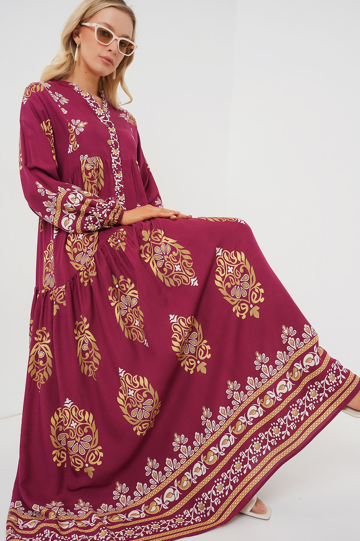 Rochie Hijab Cu Model Autentic 2423 - Vișiniu Închis