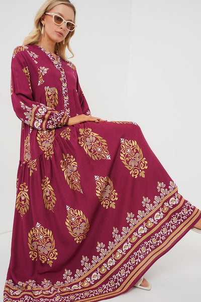 Rochie Hijab Cu Model Autentic 2423 - Vișiniu Închis