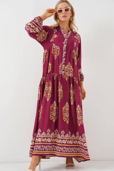 Rochie Hijab Cu Model Autentic 2423 - Vișiniu Închis