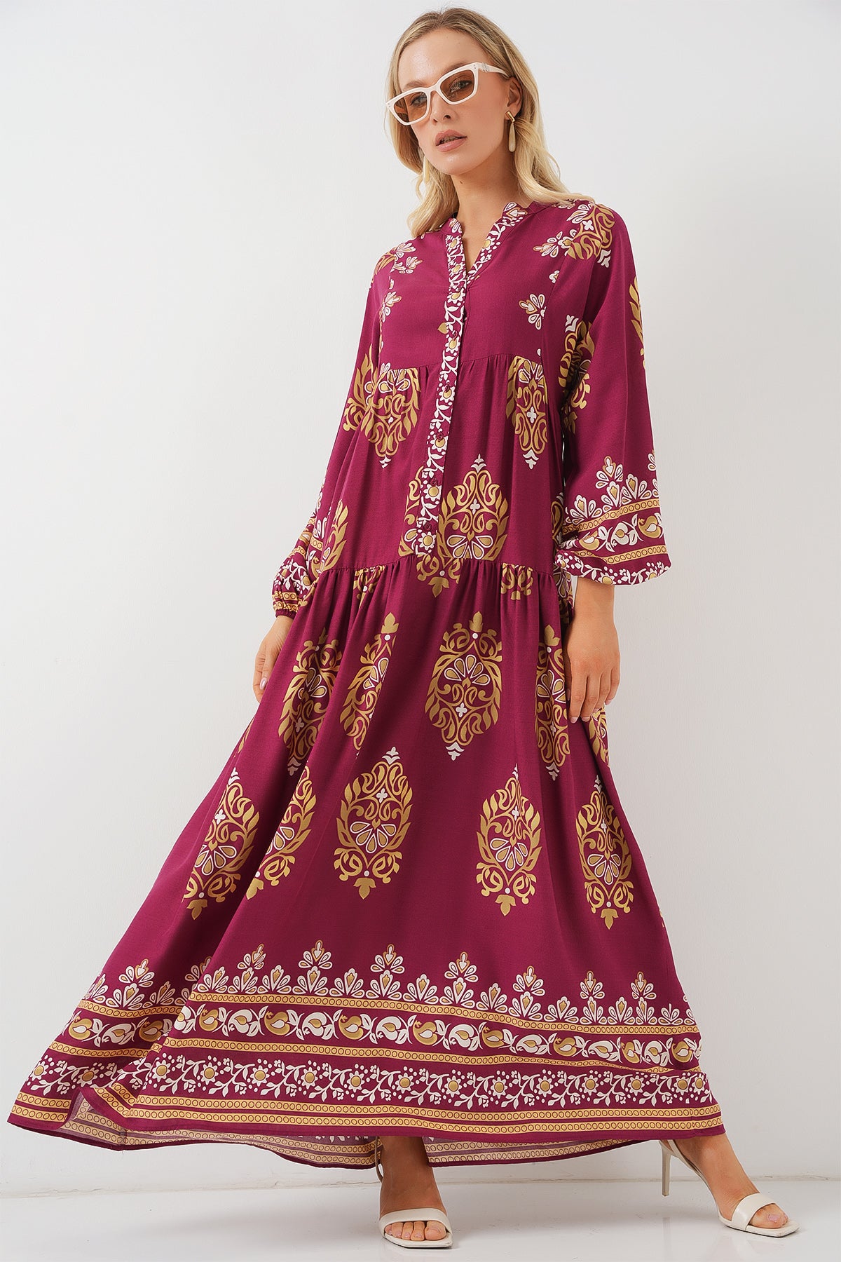 Rochie Hijab Cu Model Autentic 2423 - Vișiniu Închis