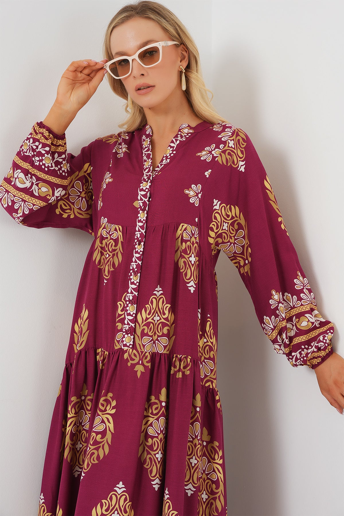Rochie Hijab Cu Model Autentic 2423 - Vișiniu Închis