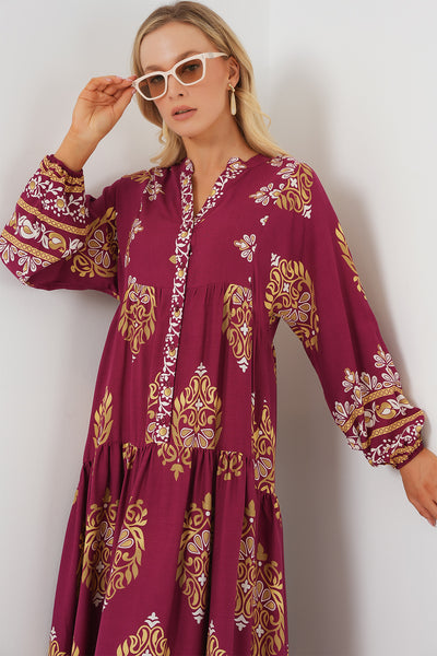 Rochie Hijab Cu Model Autentic 2423 - Vișiniu Închis