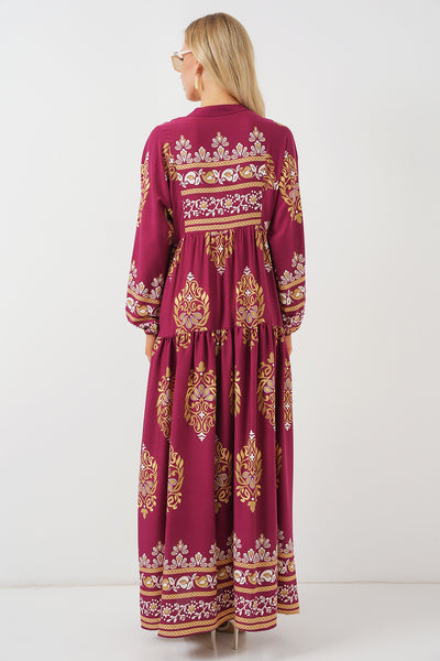Rochie Hijab Cu Model Autentic 2423 - Vișiniu Închis