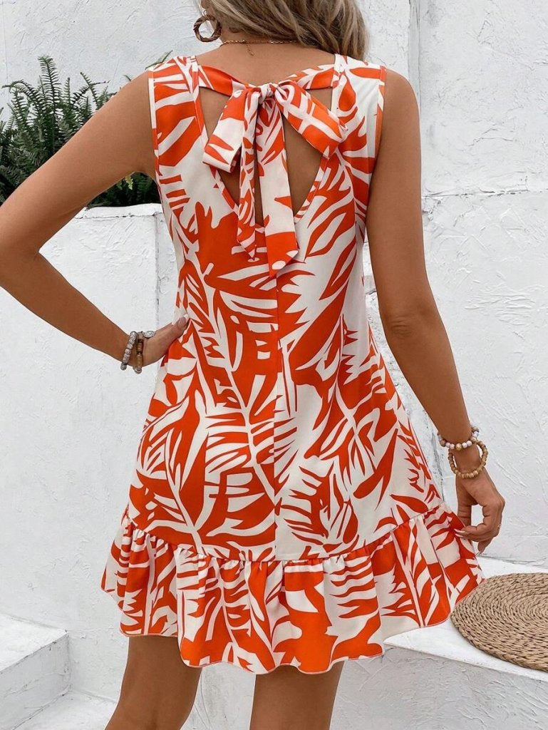 Rochie de damă Sofia, fără mâneci, cu guler rotund și model cu volane, 34325