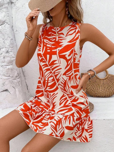 Rochie de damă Sofia, fără mâneci, cu guler rotund și model cu volane, 34325