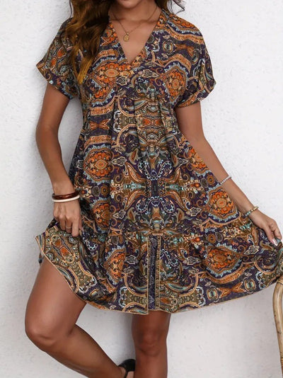 Rochie Supreme pentru femei, cu mânecă scurtă, decolteu în V, evazată, cu model, 34165