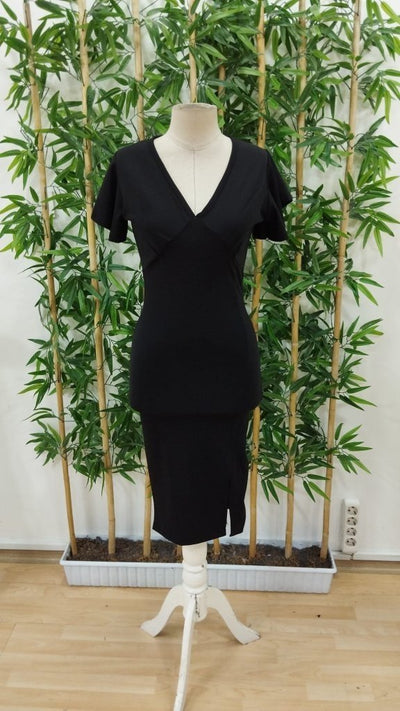 Rochie midi din crep strălucitor, cu mânecă scurtă, decolteu adânc în V și crăpătură, pentru femei, 26655