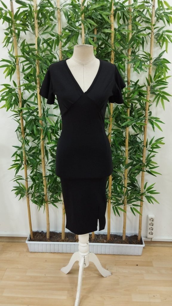 Rochie midi din crep strălucitor, cu mânecă scurtă, decolteu adânc în V și crăpătură, pentru femei, 26655