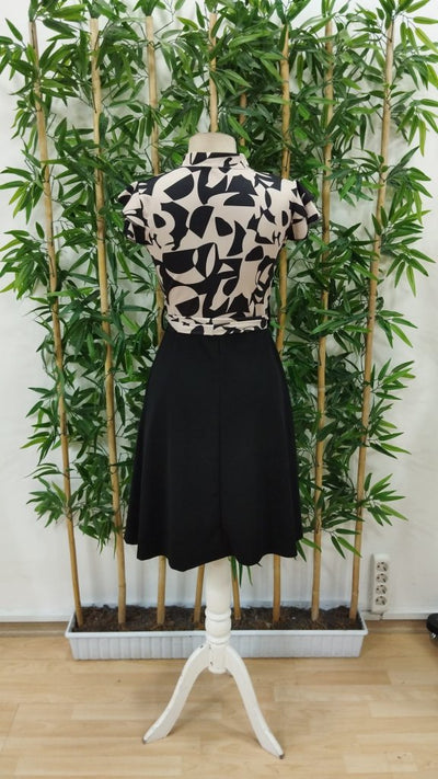 Rochie mini cloș din crep, cu mâneci scurte, volane și cordon, pentru femei, 33459