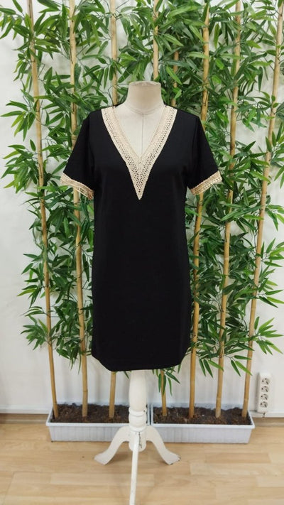 Women's Short Sleeve V-Neck Lace Viscose Two-Thread Dress, 33670