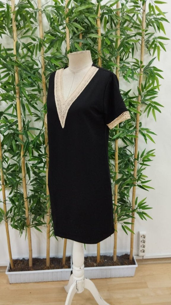 Women's Short Sleeve V-Neck Lace Viscose Two-Thread Dress, 33670