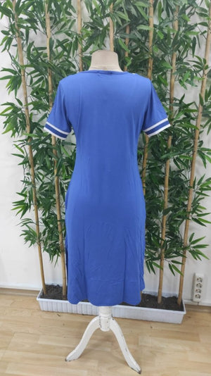 Rochie midi din viscoză, cu mânecă scurtă, decolteu în V și guler striat, pentru femei, 32837