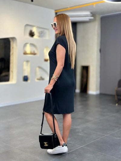 Rochie de damă cu mânecă scurtă și guler din viscoză cu două fire, 31221