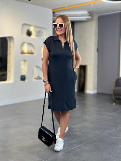 Rochie de damă cu mânecă scurtă și guler din viscoză cu două fire, 31221