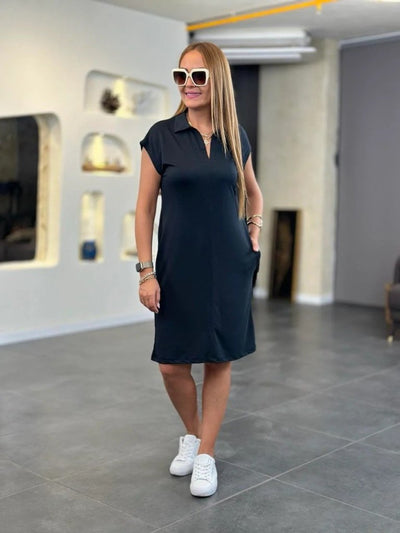 Rochie de damă cu mânecă scurtă și guler din viscoză cu două fire, 31221