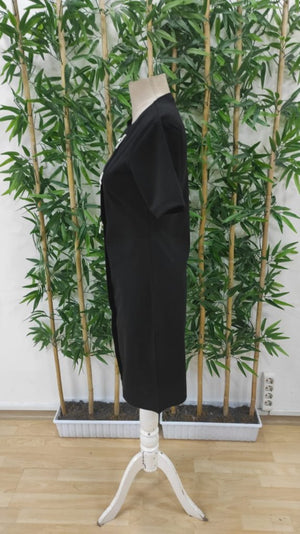 Rochie de damă cu mânecă scurtă, guler rotund, din crep importat, cu fundă în față, 24501