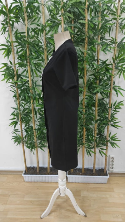 Rochie de damă cu mânecă scurtă, guler rotund, din crep importat, cu fundă în față, 24501