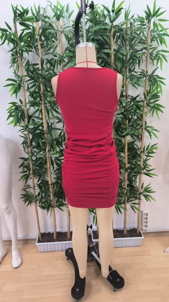 Women's Strappy Round Neck Laser Cutout Detail Short Shimmer Crepe Dress, 24523