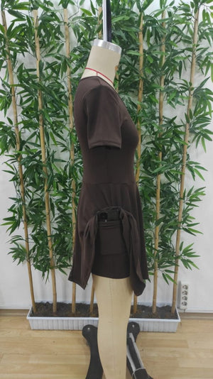 Rochie de damă din material scuba cu mânecă scurtă, decolteu pătrat și detalii scurte, cu buzunare, 25591