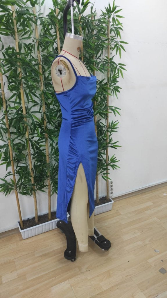 Rochie midi din catifea cu crăpături, cu decolteu în V și bretele, pentru femei, 25609