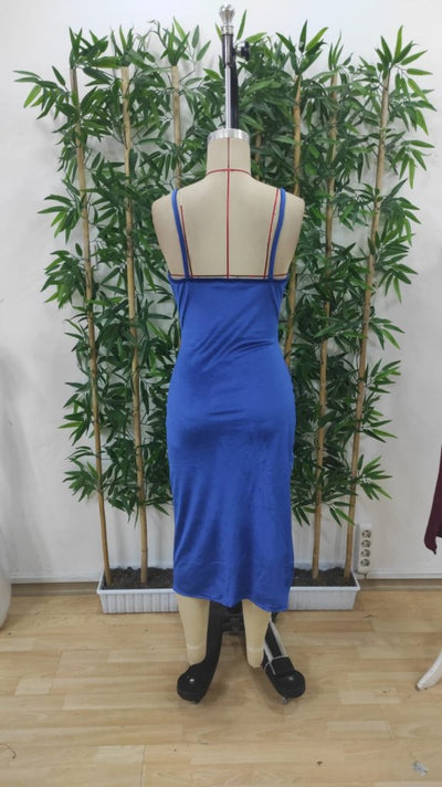 Rochie midi din catifea cu crăpături, cu decolteu în V și bretele, pentru femei, 25609