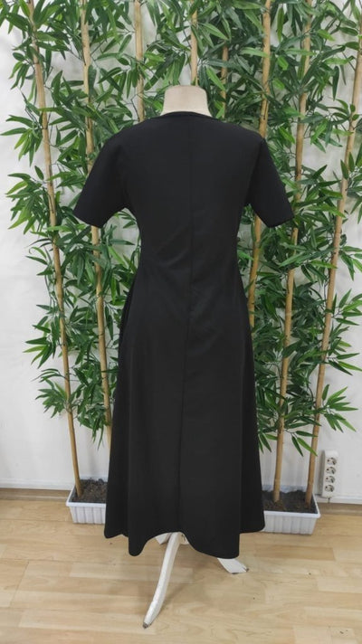 Rochie maxi din crep importat, cu mânecă scurtă și guler rotund, pentru femei, 36200
