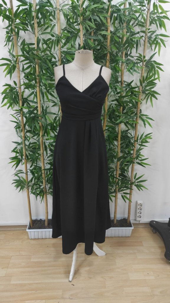 Women's Imported Crepe Crossover V-Neck Deep Plunge Slit Slip Dress, 24645