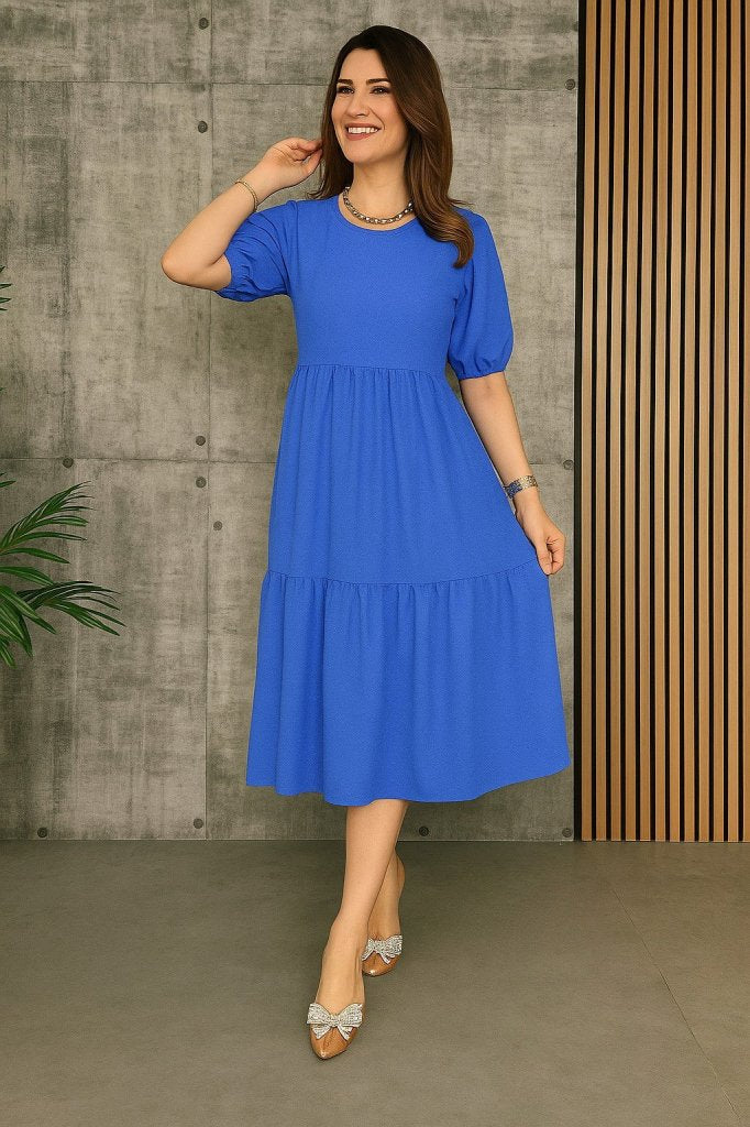 Rochie de damă cu mânecă scurtă, decolteu deschis, stratificată, model balon, purpuriu, 33893