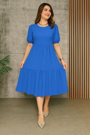 Rochie de damă cu mânecă scurtă, decolteu deschis, stratificată, model balon, purpuriu, 33893