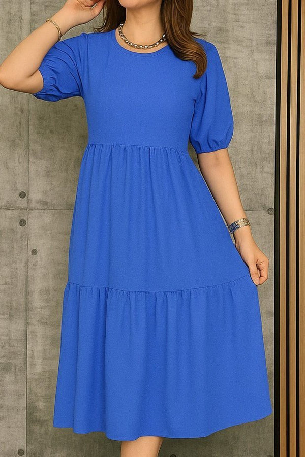 Rochie de damă cu mânecă scurtă, decolteu deschis, stratificată, model balon, purpuriu, 33893