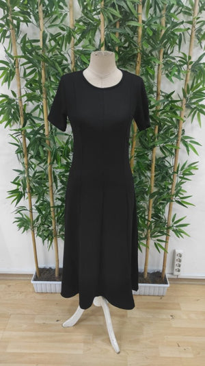 Rochie midi din viscoză cu două fire, cu mânecă scurtă și guler rotund, pentru femei, 24704