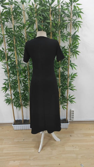 Rochie midi din viscoză cu două fire, cu mânecă scurtă și guler rotund, pentru femei, 24704